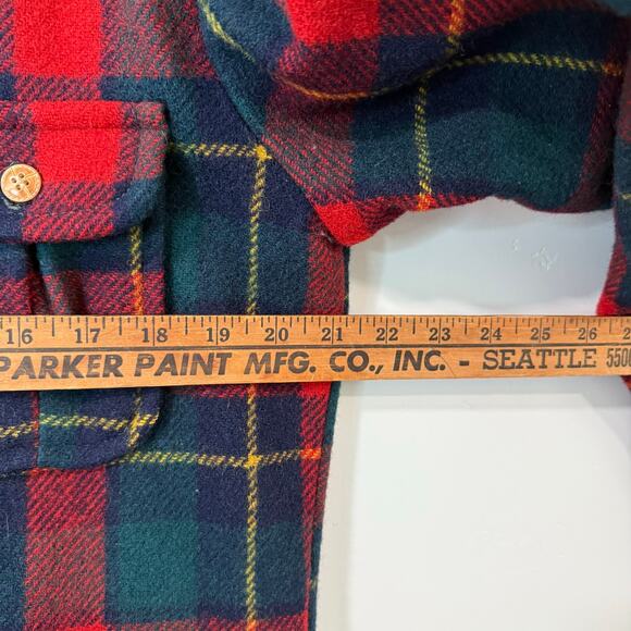 Lobo by Pendleton Vintage Wool Shacket Jacket Suede Patch Plaid Medium Red Blue - Picture 4 of 7